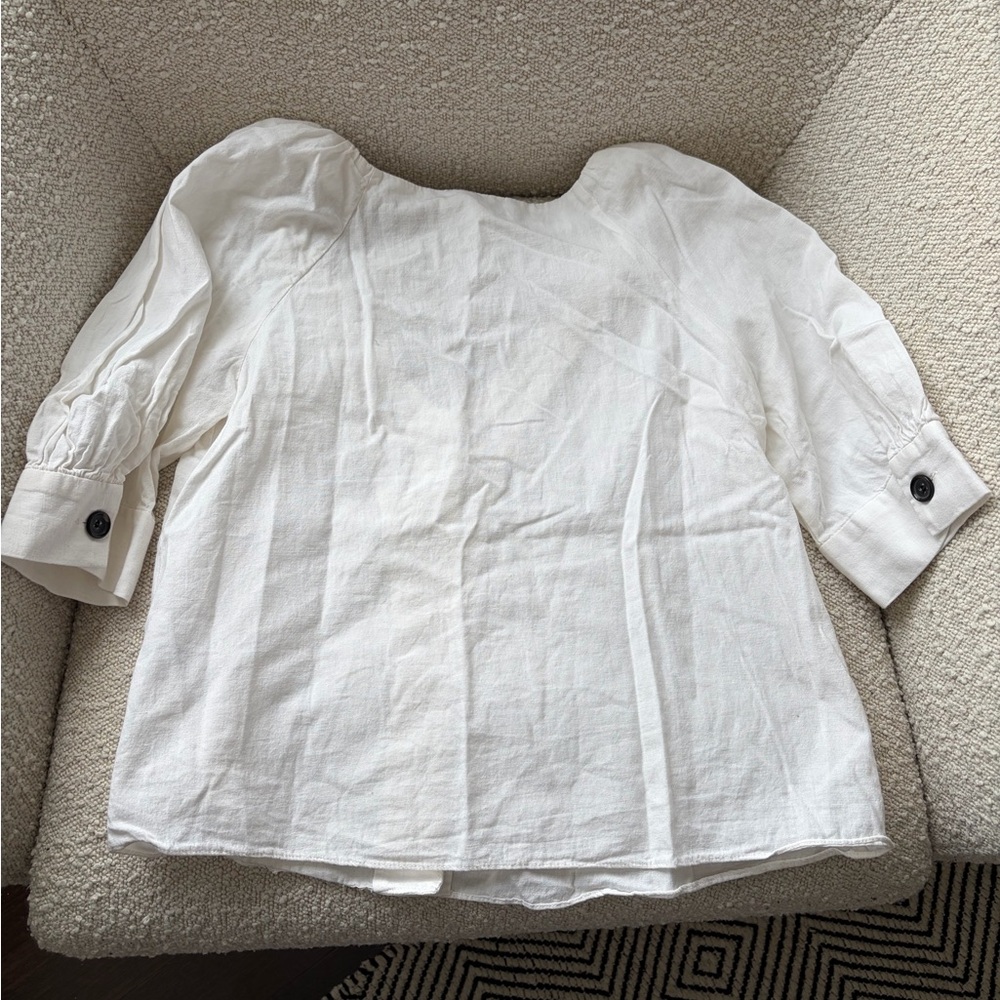 Zara White Button-Front Puff Sleeve Blouse - Picture 5 of 6